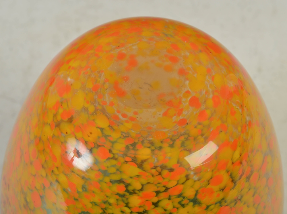 A Monart vase, shape MF, mottled green, black, orange and yellow with gold coloured inclusions, with - Image 2 of 2