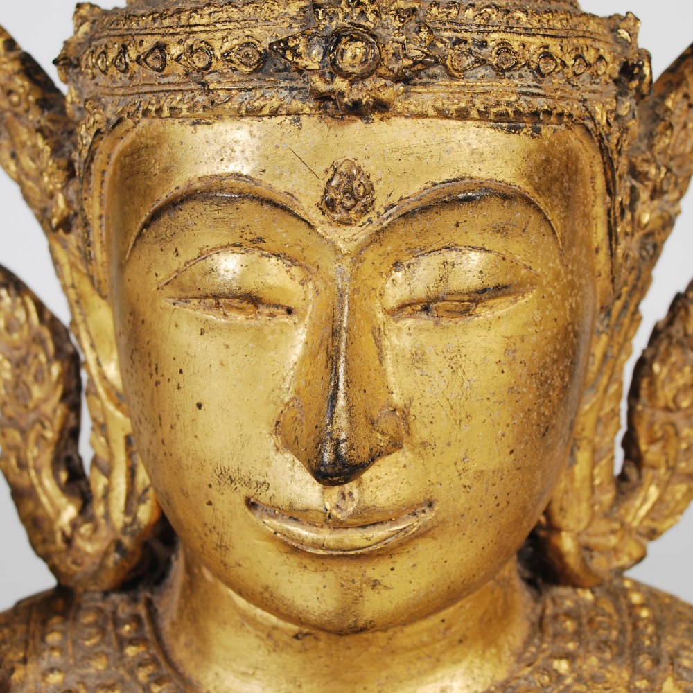 A Thai gilt metal figure of Buddha, on stepped plinth, 90cm high - Image 5 of 8