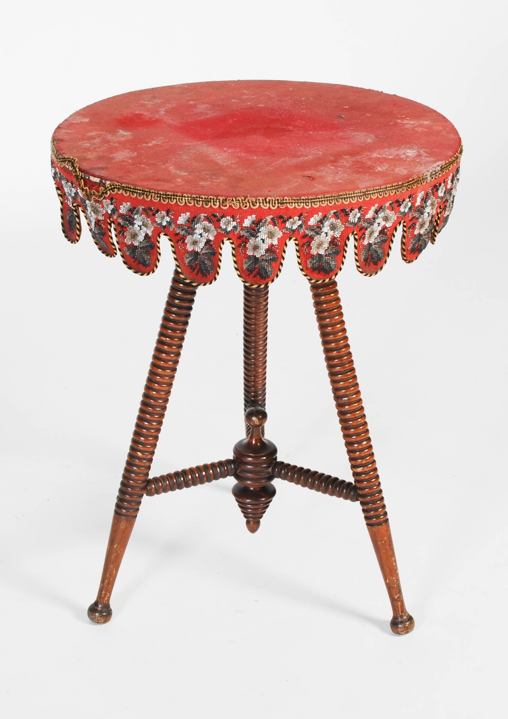 A Victorian mahogany bobbin-turned gypsy table, the round baize-lined top with a needlework and - Image 7 of 7