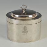 A George V silver tea caddy / biscuit barrel, Sheffield, 1929, makers marks of TB&S, for Thomas