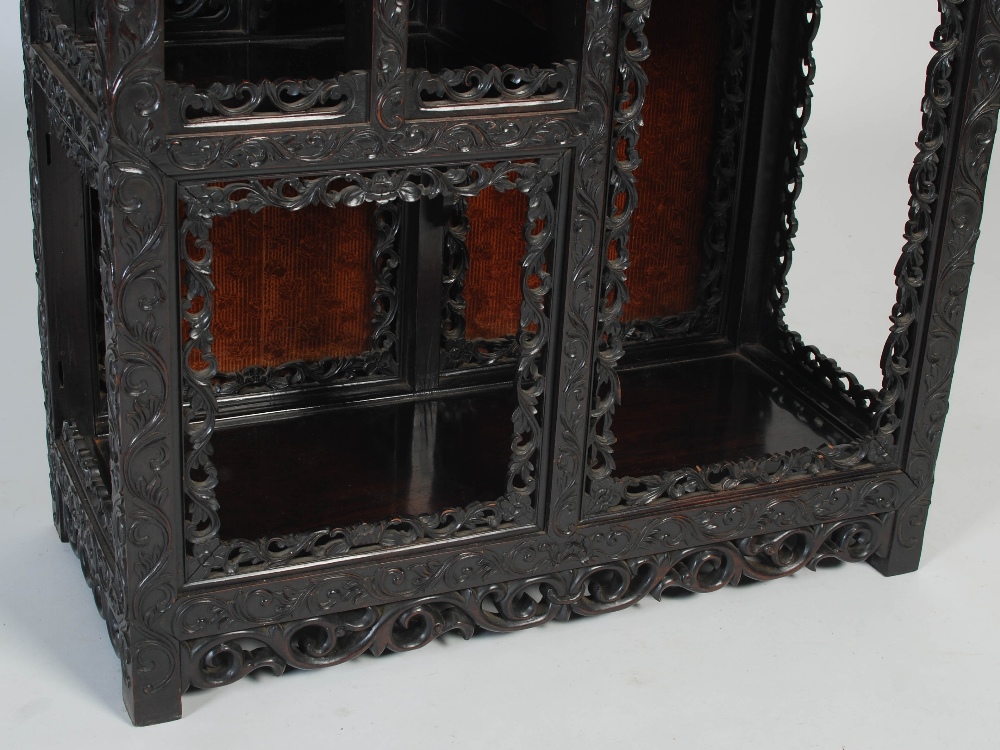 A Chinese darkwood display cabinet, late 19th/ early 20th century, the rectangular top with - Image 4 of 6
