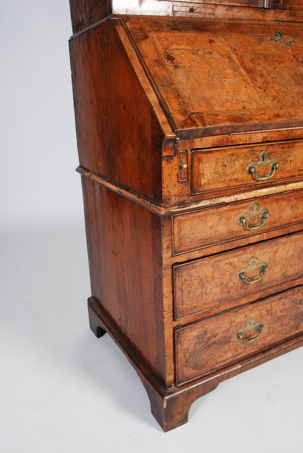 A George III walnut bureau bookcase, the moulded cornice above a pair of mirrored cupboard doors, - Image 2 of 14