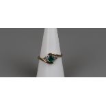 Gold emerald & diamond ring - Approx size O