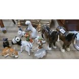 Collection of ceramic animals & figures to include 2 Beswick horses, West German examples & pieces