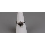 18ct white gold sapphire and diamond cluster ring - Size K