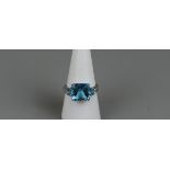 White gold blue topaz & diamond ring - Approx size P