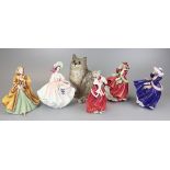 Collection of Royal Doulton figurines and a Royal Doulton cat