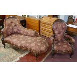 Victorian chaise longue with a matching salon chair