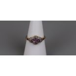 Gold amethyst & diamond set ring  - Approx size M½