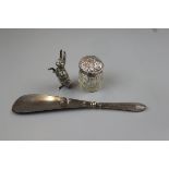 Collection of silver to include hallmarked silver salt in form of rabbit