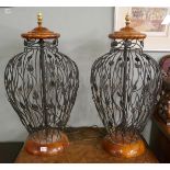 Pair of large burr walnut and metal lamps - Approx. height 87cm