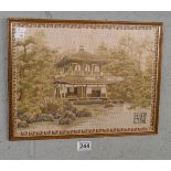 Oriental framed tapestry of a pagoda - Approx. image size 38cm x 29cm