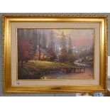 L/E signed print on canvas - A Peaceful Retreat by Thomas Kinkade - Approx. image size 67cm x 44cm