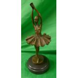 Bronze ballerina on marble base - Approx. height 30cm