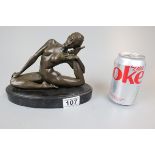 Bronze nude yoga lady on marble base - Approx. height 16cm