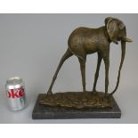 Large bronze elephant on marble base - Approx. height 34cm