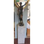 Large bronze statue on marble plinth - Blind Justice - Approx overall height 177cm, statue height