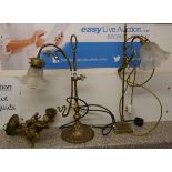 2 brass table lamps & wall sconce