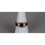 Gold opal & garnet set ring - Size P