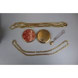 Collection of gold tone costume jewellery and 2 compacts