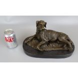 Bronze dog on marble base - Approx length 33cm