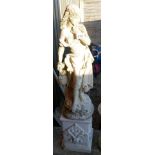 Stone statue of girl on plinth - Approx height 99cm