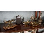 Collection of metal ware to include post office scales & candle holders