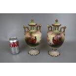 Pair of Crown Devon pheasant vases signed J Coleman - Approx height 25cm A/F