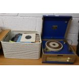 1960's Dansette record player with large collection of 45's to include The Beatles