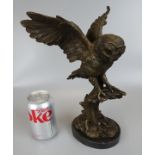 Bronze owl on marble base - Approx height 30cm