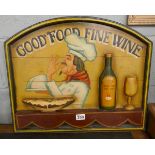 Wooden relief sign - Good Food, Fine Wine