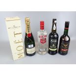 4 bottles of booze to include Moet & Chandon