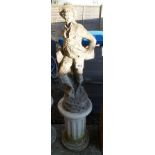 Stone statue of boy on plinth - Approx height 98cm