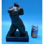 Bronze female torso on marble base - Approx height 32cm