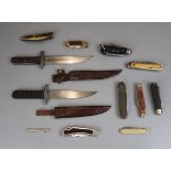 Collection of pocket knives and daggers