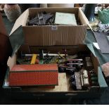 Collection of O gauge tin plate railway to include track, rolling stock, tin plate station and