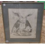 Pencil sketch - Pig caricature signed R Rushbrook - Image size: 41cm x 46cm