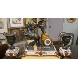 19thC metal and gilt centurion on horse drawn chariot clock garniture
