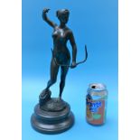 Bronze nude with bow on marble base - Approx. height 33cm