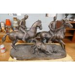 Large bronze of men on horseback herding cattle - Approx length 92cm