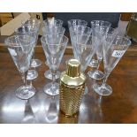 Set of 12 champagne glasses and a cocktail shaker