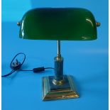 Brass and marble desk lamp with green glass shade