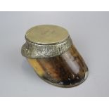 Brass mounted horse hoof ink well