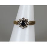 Gold sapphire & diamond cluster ring - Size L