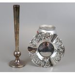 Chased hallmarked silver Art Nouveau ashtray together with silver bud vase