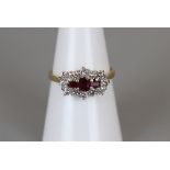 18ct gold baguette ruby & diamond ring - Size N