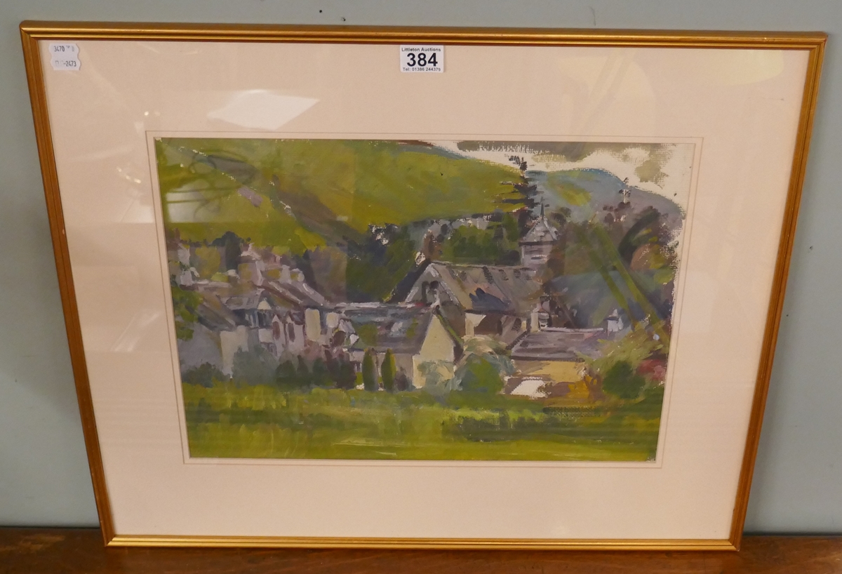 Oil painting - Welsh village scene - Approx IS: 49cm x 35cm