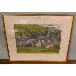 Oil painting - Welsh village scene - Approx IS: 49cm x 35cm