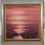 Oil on canvas - Red Sky over the Ocean - Jen Aitken ARSMA - Approx IS: 70cm x 70cm