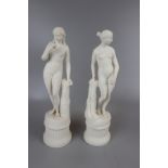 Pair of Parianware statues - 1 A/F finger missing - Approx height 36cm